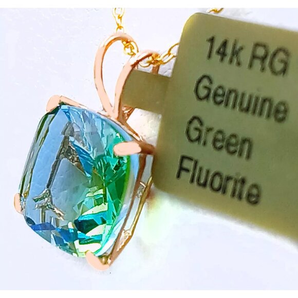Genuine 2.95 Cts Green Fluorite Pendant 14k Rose Gold - Picture 3 of 4